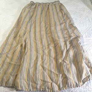 FLAX Maxi Skirt Vintage 100% Linen Yellow Pull On Lagenlook Maxi Medium